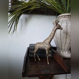 Vintage Brass Bronze Giraffe Decor Accents Desk Bookshelf 13' Tall